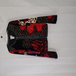 Artsy colorful multicolor zip front 'cardigan' sweater/top size XL.